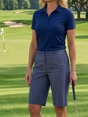 Annika CUTTER BUCK Women’s Size 16 Bermuda Shorts Blue Yellow Windowpane Golf